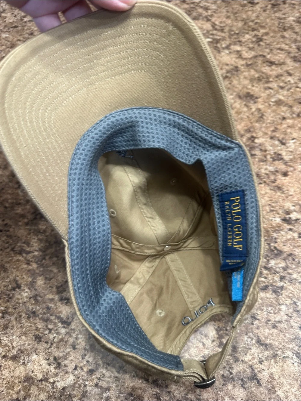 NWOT Polo Ralph Lauren Khaki Tan Hat with Navy Pony Logo Adjustable Strap